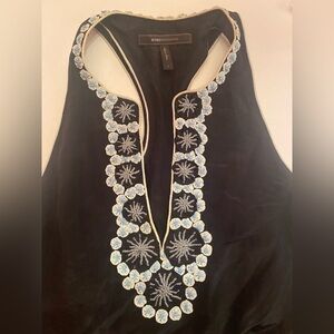 BCBG MAXAZRIA Silk Embellished Beaded Lined V Neck Racerback Dress w/pockets Sm